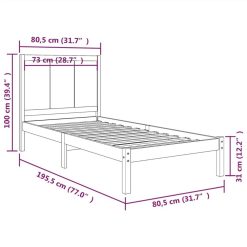 Bed Frame Honey Brown Solid Wood 75x190 Cm 2FT6 Small Single -NEWTRAL Sales Shop Bed Frame Honey Brown Solid Wood 75x190 cm 2FT6 Small Single 514122 5