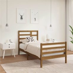 Bed Frame Honey Brown Solid Wood 90x190 Cm 3FT Single