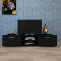 63" TV Stand With 2 Storage Drawers And Open Shelves, Suitable For Placing TVs Up To 70" - Black