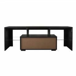51" TV Stand With LED RGB Lights, Suitable For Placing TVs Up To 55" - Black -NEWTRAL Sales Shop Black TV Stand with LED RGB Lights Flat Screen TV Cabinet Gaming Consoles in Lounge Room Living Room and Bedroom Black 457755 2