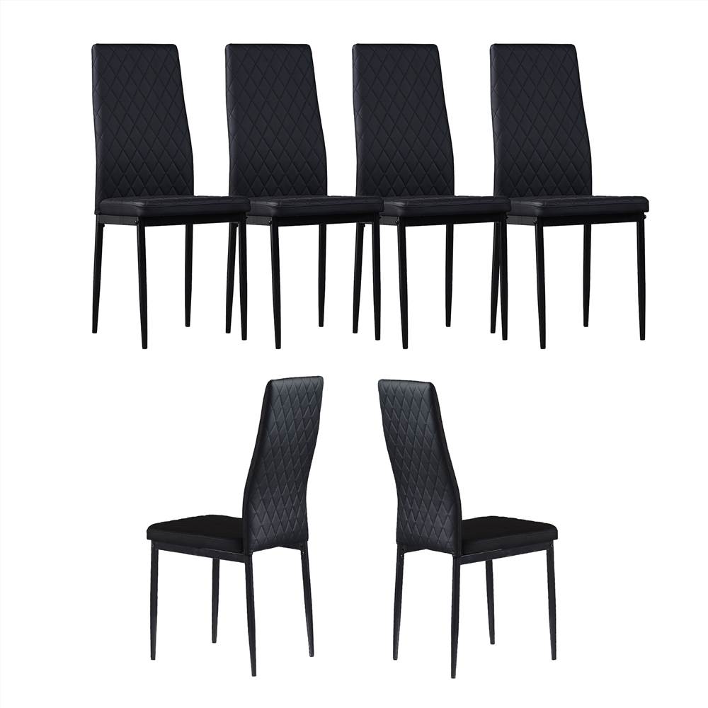 Diamond Grid Pattern Fire-retardant Leather Armless Chair Set of 6, Sprayed Metal Pipe Legs for Kitchen, Living Room, Office, Bedroom - Black Diamond Grid Pattern Fire-retardant Leather Armless Chair Set Of 6, Sprayed Metal Pipe Legs For Kitchen, Living Room, Office, Bedroom - Black -NEWTRAL Sales Shop Black modern minimalist dining chair fireproof leather sprayed metal pipe diamond grid pattern restaurant home conference chair set of 6 457451 0