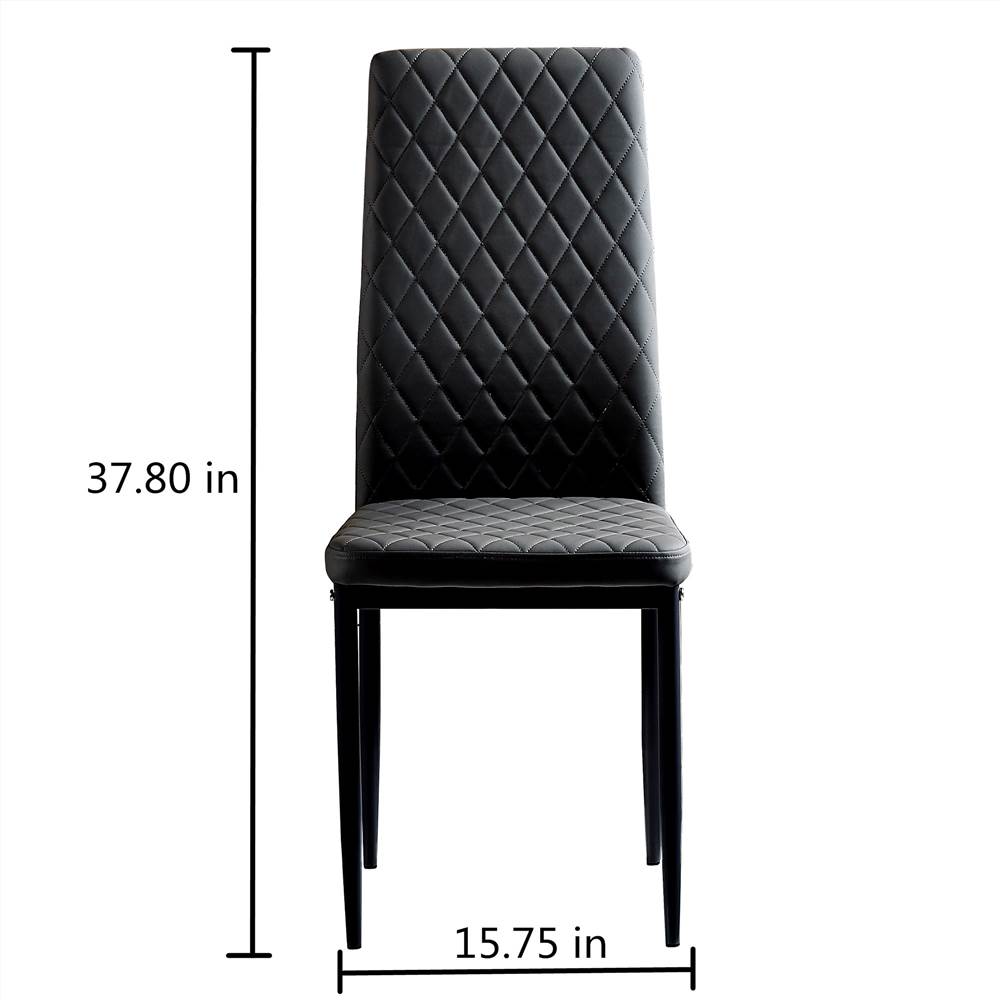 Diamond Grid Pattern Fire-retardant Leather Armless Chair Set of 6, Sprayed Metal Pipe Legs for Kitchen, Living Room, Office, Bedroom - Black Diamond Grid Pattern Fire-retardant Leather Armless Chair Set Of 6, Sprayed Metal Pipe Legs For Kitchen, Living Room, Office, Bedroom - Black -NEWTRAL Sales Shop Black modern minimalist dining chair fireproof leather sprayed metal pipe diamond grid pattern restaurant home conference chair set of 6 457451 2