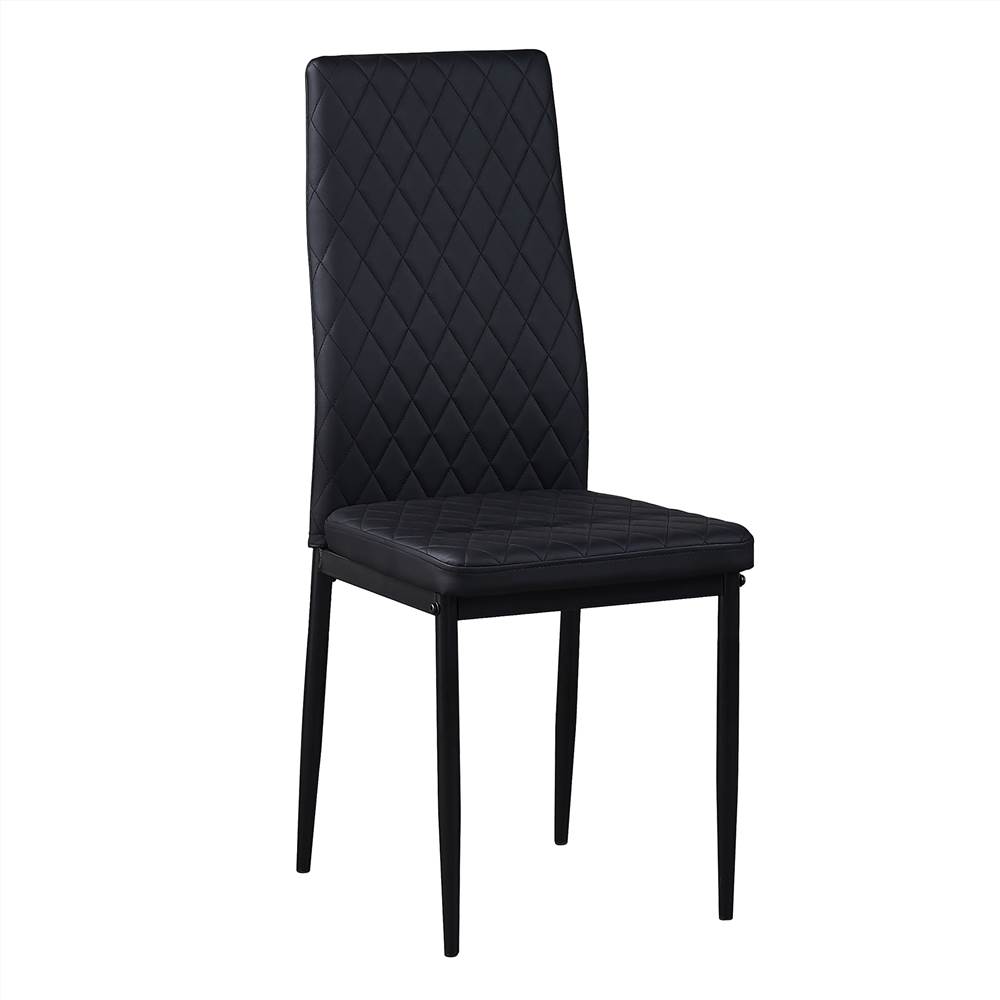 Diamond Grid Pattern Fire-retardant Leather Armless Chair Set of 6, Sprayed Metal Pipe Legs for Kitchen, Living Room, Office, Bedroom - Black Diamond Grid Pattern Fire-retardant Leather Armless Chair Set Of 6, Sprayed Metal Pipe Legs For Kitchen, Living Room, Office, Bedroom - Black -NEWTRAL Sales Shop Black modern minimalist dining chair fireproof leather sprayed metal pipe diamond grid pattern restaurant home conference chair set of 6 457451 5