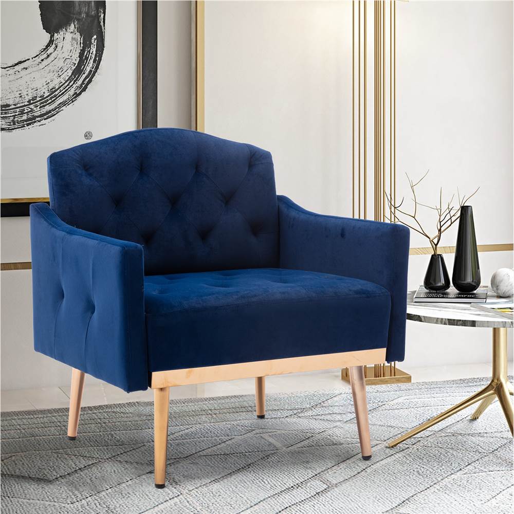 COOLMORE Velvet Sofa Chair with Plywood Frame, and Metal Feet, for Living Room, Bedroom, Office, Apartment - Blue COOLMORE Velvet Sofa Chair With Plywood Frame, And Metal Feet, For Living Room, Bedroom, Office, Apartment - Blue -NEWTRAL Sales Shop COOLMORE Accent Chair leisure single sofa with Rose Golden feet 461841 0