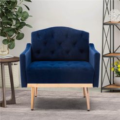 COOLMORE Velvet Sofa Chair With Plywood Frame, And Metal Feet, For Living Room, Bedroom, Office, Apartment - Blue