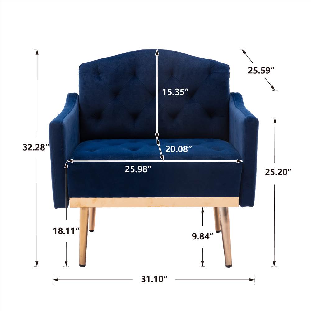 COOLMORE Velvet Sofa Chair with Plywood Frame, and Metal Feet, for Living Room, Bedroom, Office, Apartment - Blue COOLMORE Velvet Sofa Chair With Plywood Frame, And Metal Feet, For Living Room, Bedroom, Office, Apartment - Blue -NEWTRAL Sales Shop COOLMORE Accent Chair leisure single sofa with Rose Golden feet 461841 5