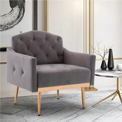 COOLMORE Velvet Sofa Chair With Plywood Frame, And Metal Feet, For Living Room, Bedroom, Office, Apartment - Gray 2 COOLMORE Velvet Sofa Chair With Plywood Frame, And Metal Feet, For Living Room, Bedroom, Office, Apartment - Gray -NEWTRAL Sales Shop COOLMORE Accent Chair leisure single sofa with Rose Golden feet 461843 1
