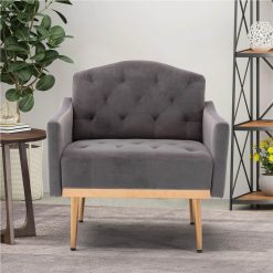 COOLMORE Velvet Sofa Chair With Plywood Frame, And Metal Feet, For Living Room, Bedroom, Office, Apartment - Gray