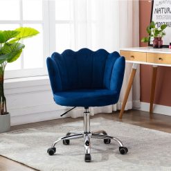 COOLMORE Velvet Swivel Shell Chair Height Adjustable With Curved Backrest And Casters For Living Room, Bedroom, Office - Blue