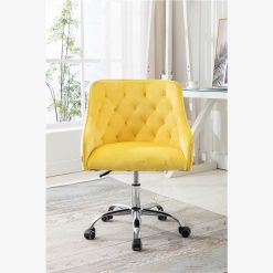 COOLMORE Modern Leisure Velvet Swivel Shell Chair Height Adjustable With Curved Backrest And Casters For Living Room, Bedroom, Dining Room, Office - Yellow