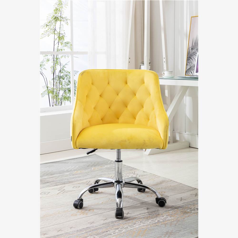 COOLMORE Modern Leisure Velvet Swivel Shell Chair Height Adjustable with Curved Backrest and Casters for Living Room, Bedroom, Dining Room, Office - Yellow COOLMORE Modern Leisure Velvet Swivel Shell Chair Height Adjustable With Curved Backrest And Casters For Living Room, Bedroom, Dining Room, Office - Yellow -NEWTRAL Sales Shop COOLMORE Swivel Shell Chair for Living Room Modern Leisure office Chair 469815 7