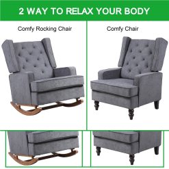 COOLMORE Linen Upholstered Rocking Chair With Rubber Wood Feet And High Backrest For Nursery, Living Room, Apartment - Dark Grey 2 COOLMORE Linen Upholstered Rocking Chair With Rubber Wood Feet And High Backrest For Nursery, Living Room, Apartment - Dark Grey -NEWTRAL Sales Shop COOLMORE living room Comfortable rocking chair accent chair with Dark Grey fabric 458196 0