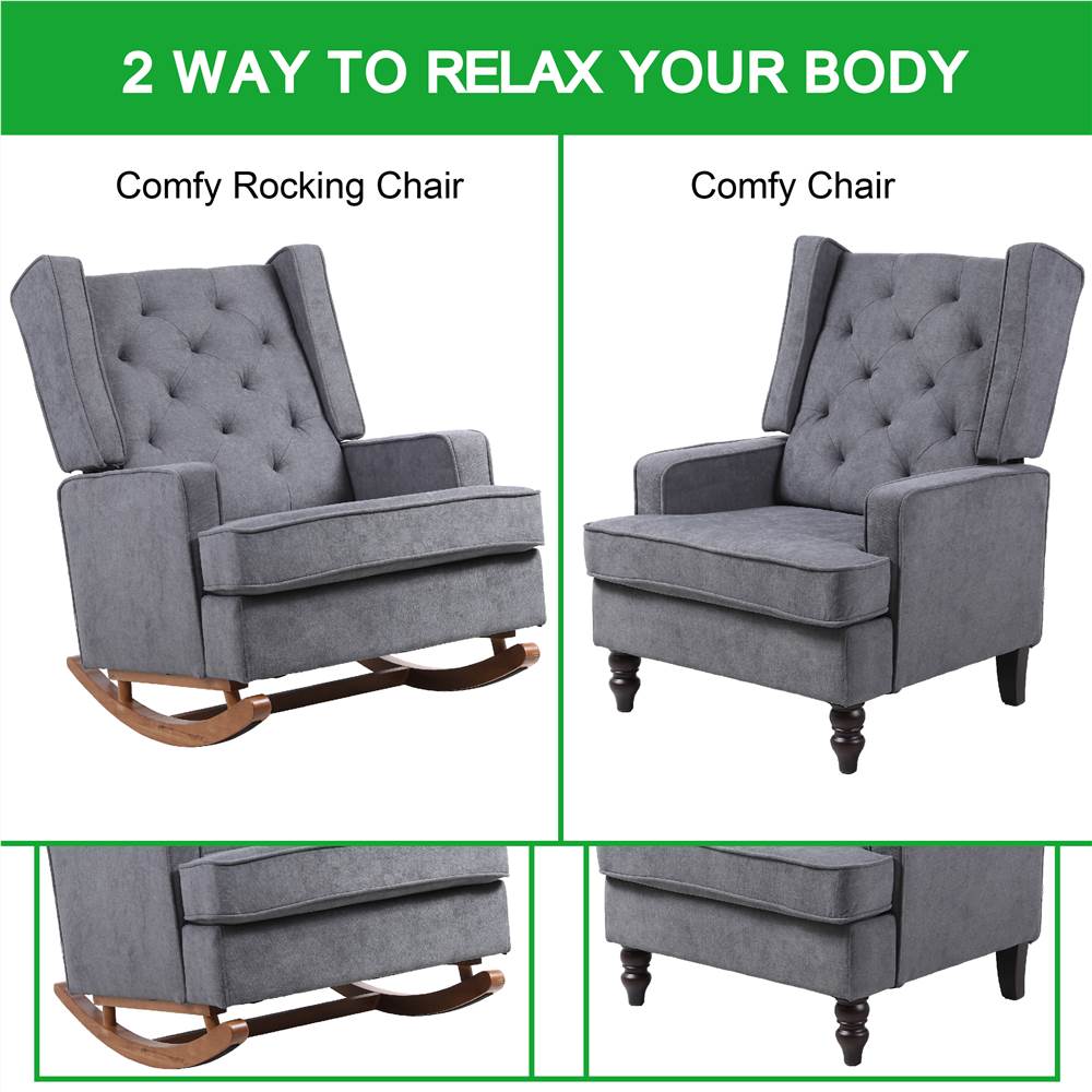 COOLMORE Linen Upholstered Rocking Chair with Rubber Wood Feet and High Backrest for Nursery, Living Room, Apartment - Dark Grey COOLMORE Linen Upholstered Rocking Chair With Rubber Wood Feet And High Backrest For Nursery, Living Room, Apartment - Dark Grey -NEWTRAL Sales Shop COOLMORE living room Comfortable rocking chair accent chair with Dark Grey fabric 458196 0