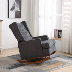 COOLMORE Linen Upholstered Rocking Chair With Rubber Wood Feet And High Backrest For Nursery, Living Room, Apartment - Dark Grey
