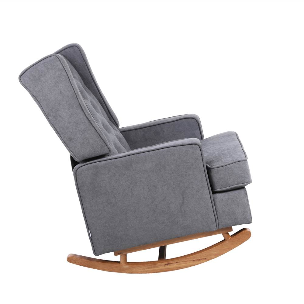 COOLMORE Linen Upholstered Rocking Chair with Rubber Wood Feet and High Backrest for Nursery, Living Room, Apartment - Dark Grey COOLMORE Linen Upholstered Rocking Chair With Rubber Wood Feet And High Backrest For Nursery, Living Room, Apartment - Dark Grey -NEWTRAL Sales Shop COOLMORE living room Comfortable rocking chair accent chair with Dark Grey fabric 458196 3