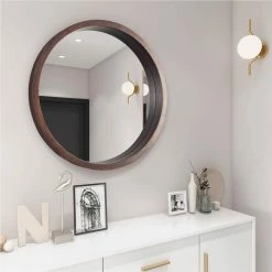 NEWTRAL Sales Shop -NEWTRAL Sales Shop Circle Mirror with Wood Frame Round Modern Decoration Large Mirror for Bathroom Living Room Bedroom Entryway Walnut Brown 24 quot 461247 0