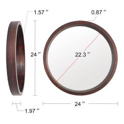24" Round Wall-mounted Mirror With Wood Frame, For Bathroom, Bedroom, Entrance, Powder Room - Brown -NEWTRAL Sales Shop Circle Mirror with Wood Frame Round Modern Decoration Large Mirror for Bathroom Living Room Bedroom Entryway Walnut Brown 24 quot 461247 1