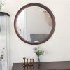 24" Round Wall-mounted Mirror With Wood Frame, For Bathroom, Bedroom, Entrance, Powder Room - Brown