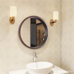 24" Round Wall-mounted Mirror With Wood Frame, For Bathroom, Bedroom, Entrance, Powder Room - Brown -NEWTRAL Sales Shop Circle Mirror with Wood Frame Round Modern Decoration Large Mirror for Bathroom Living Room Bedroom Entryway Walnut Brown 24 quot 461247 4