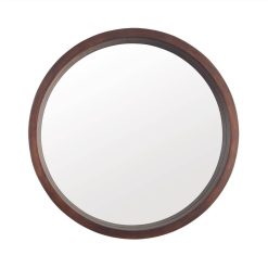 24" Round Wall-mounted Mirror With Wood Frame, For Bathroom, Bedroom, Entrance, Powder Room - Brown -NEWTRAL Sales Shop Circle Mirror with Wood Frame Round Modern Decoration Large Mirror for Bathroom Living Room Bedroom Entryway Walnut Brown 24 quot 461247 5
