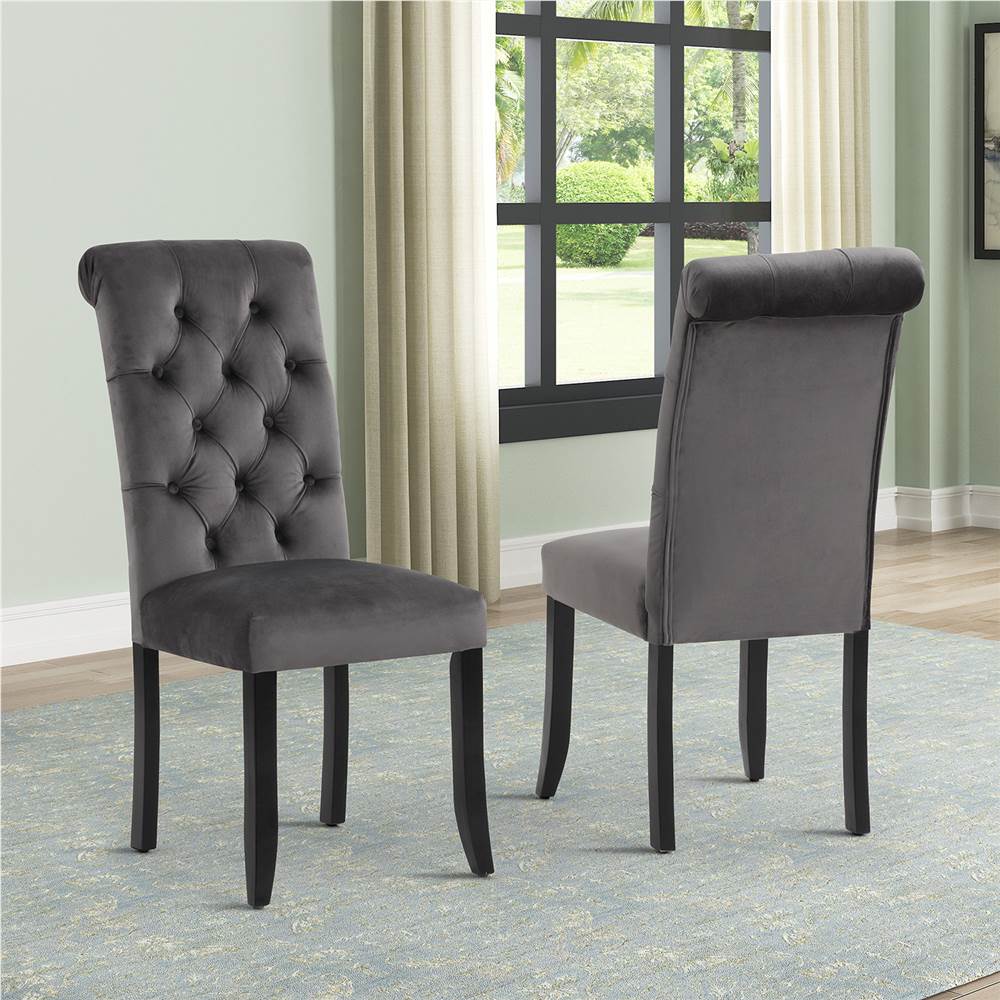 Linen Upholstered Dining Chair Set of 2, with Backrest and Wood Feet, for Kitchen, Living Room, Bedroom, Office, Cafe - Gray Linen Upholstered Dining Chair Set Of 2, With Backrest And Wood Feet, For Kitchen, Living Room, Bedroom, Office, Cafe - Gray -NEWTRAL Sales Shop Classic Fabric Tufted Dining Chair with Wooden Legs Set of 2 459049 0