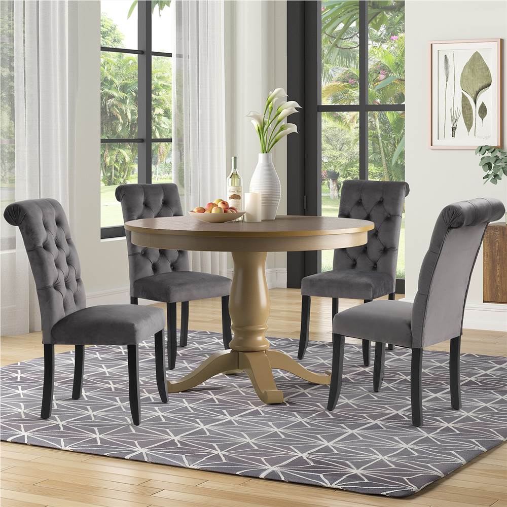 Linen Upholstered Dining Chair Set of 2, with Backrest and Wood Feet, for Kitchen, Living Room, Bedroom, Office, Cafe - Gray Linen Upholstered Dining Chair Set Of 2, With Backrest And Wood Feet, For Kitchen, Living Room, Bedroom, Office, Cafe - Gray -NEWTRAL Sales Shop Classic Fabric Tufted Dining Chair with Wooden Legs Set of 2 459049 1