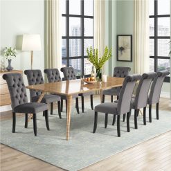 Linen Upholstered Dining Chair Set Of 2, With Backrest And Wood Feet, For Kitchen, Living Room, Bedroom, Office, Cafe - Gray 2 Linen Upholstered Dining Chair Set Of 2, With Backrest And Wood Feet, For Kitchen, Living Room, Bedroom, Office, Cafe - Gray -NEWTRAL Sales Shop Classic Fabric Tufted Dining Chair with Wooden Legs Set of 2 459049 2