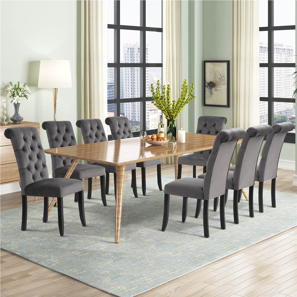 Linen Upholstered Dining Chair Set of 2, with Backrest and Wood Feet, for Kitchen, Living Room, Bedroom, Office, Cafe - Gray Linen Upholstered Dining Chair Set Of 2, With Backrest And Wood Feet, For Kitchen, Living Room, Bedroom, Office, Cafe - Gray -NEWTRAL Sales Shop Classic Fabric Tufted Dining Chair with Wooden Legs Set of 2 459049 2