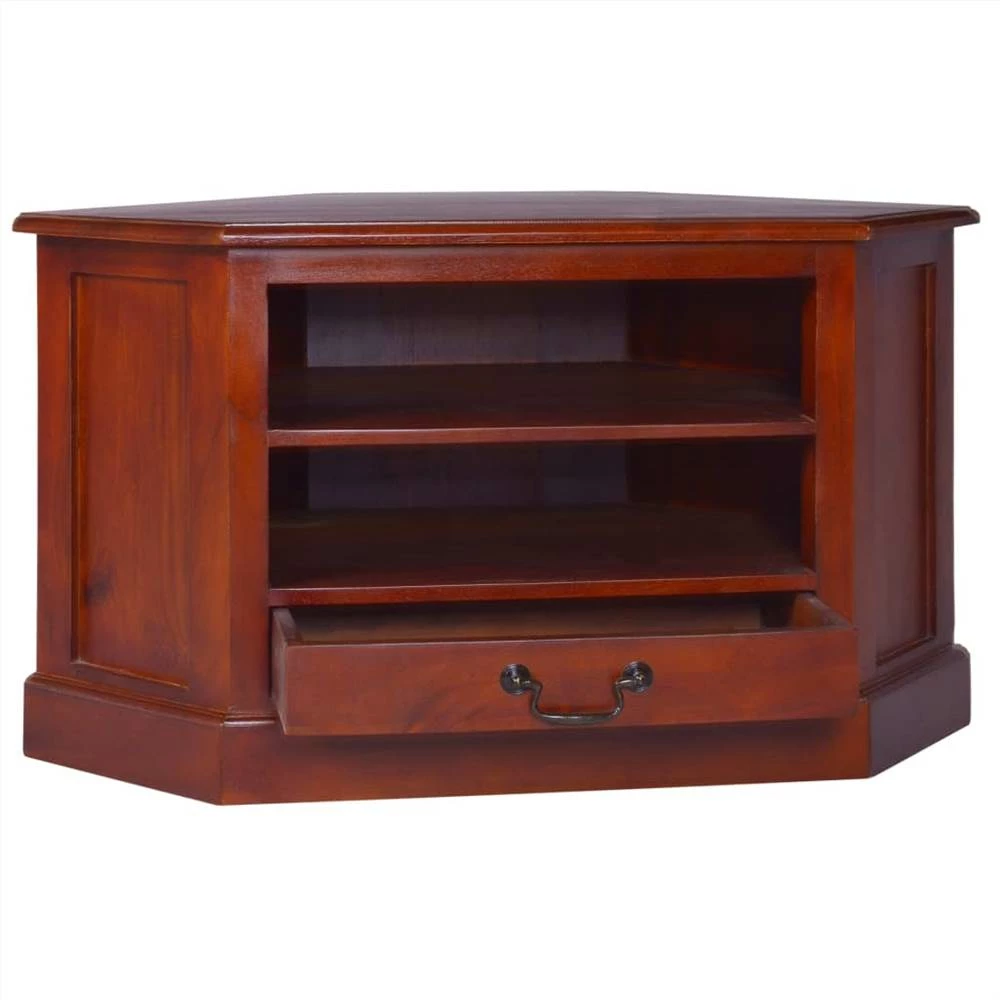 Corner TV Cabinet Classical Brown Solid Mahogany Wood 2 Corner TV Cabinet Classical Brown Solid Mahogany Wood - Image 2