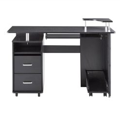 Home Office D&N Solid Wood Computer Desk With 2 Storage Drawers And CPU Tray - Black