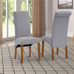 Linen Upholstered Dining Chair Set Of 2, With Backrest And Rubber Wood Feet, For Kitchen, Living Room, Bedroom, Office, Cafe - Light Grey