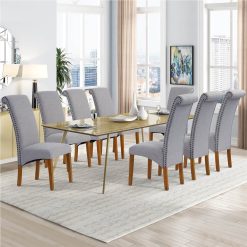 Linen Upholstered Dining Chair Set Of 2, With Backrest And Rubber Wood Feet, For Kitchen, Living Room, Bedroom, Office, Cafe - Light Grey 2 Linen Upholstered Dining Chair Set Of 2, With Backrest And Rubber Wood Feet, For Kitchen, Living Room, Bedroom, Office, Cafe - Light Grey -NEWTRAL Sales Shop DINNING CHAIR 458088 2
