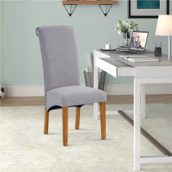 Linen Upholstered Dining Chair Set Of 2, With Backrest And Rubber Wood Feet, For Kitchen, Living Room, Bedroom, Office, Cafe - Light Grey 3 Linen Upholstered Dining Chair Set Of 2, With Backrest And Rubber Wood Feet, For Kitchen, Living Room, Bedroom, Office, Cafe - Light Grey -NEWTRAL Sales Shop DINNING CHAIR 458088 3