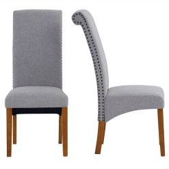 Linen Upholstered Dining Chair Set Of 2, With Backrest And Rubber Wood Feet, For Kitchen, Living Room, Bedroom, Office, Cafe - Light Grey 4 Linen Upholstered Dining Chair Set Of 2, With Backrest And Rubber Wood Feet, For Kitchen, Living Room, Bedroom, Office, Cafe - Light Grey -NEWTRAL Sales Shop DINNING CHAIR 458088 4