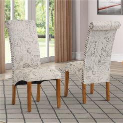 Linen Upholstered Dining Chair Set Of 2, With Backrest And Rubber Wood Feet, For Kitchen, Living Room, Bedroom, Office, Cafe - Word