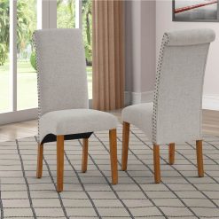 Linen Upholstered Dining Chair Set Of 2, With Backrest And Rubber Wood Feet, For Kitchen, Living Room, Bedroom, Office, Cafe - Beige