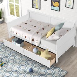 Twin Size Wooden Daybed Frame With 2 Storage Drawers And Wooden Slats Support, No Need For Spring Box, For Living Room, Bedroom, Office, Apartment - White -NEWTRAL Sales Shop Daybed with 2 drawers White 459254 3