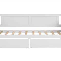 Twin Size Wooden Daybed Frame With 2 Storage Drawers And Wooden Slats Support, No Need For Spring Box, For Living Room, Bedroom, Office, Apartment - White -NEWTRAL Sales Shop Daybed with 2 drawers White 459254 4