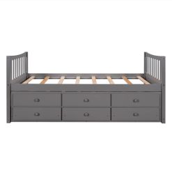 Twin Size Wooden Daybed Frame With Trundle Bed And 3 Storage Drawers, No Need For Spring Box, For Living Room, Bedroom, Office, Apartment - Gray -NEWTRAL Sales Shop Daybed with Trundle and Drawers Twin Size Gray Old SKU LP000041EAA LP000041AAE 459258 2