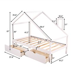 Twin-Size Daybed Frame With 2 Storage Drawers And Wooden Slats Support, No Box Spring Needed (Only Frame) - White -NEWTRAL Sales Shop Daybed with Two Pull out Drawers and Roof House Bed Frame for Kids Twin Size White Expected arrival time 7 20 463853 4
