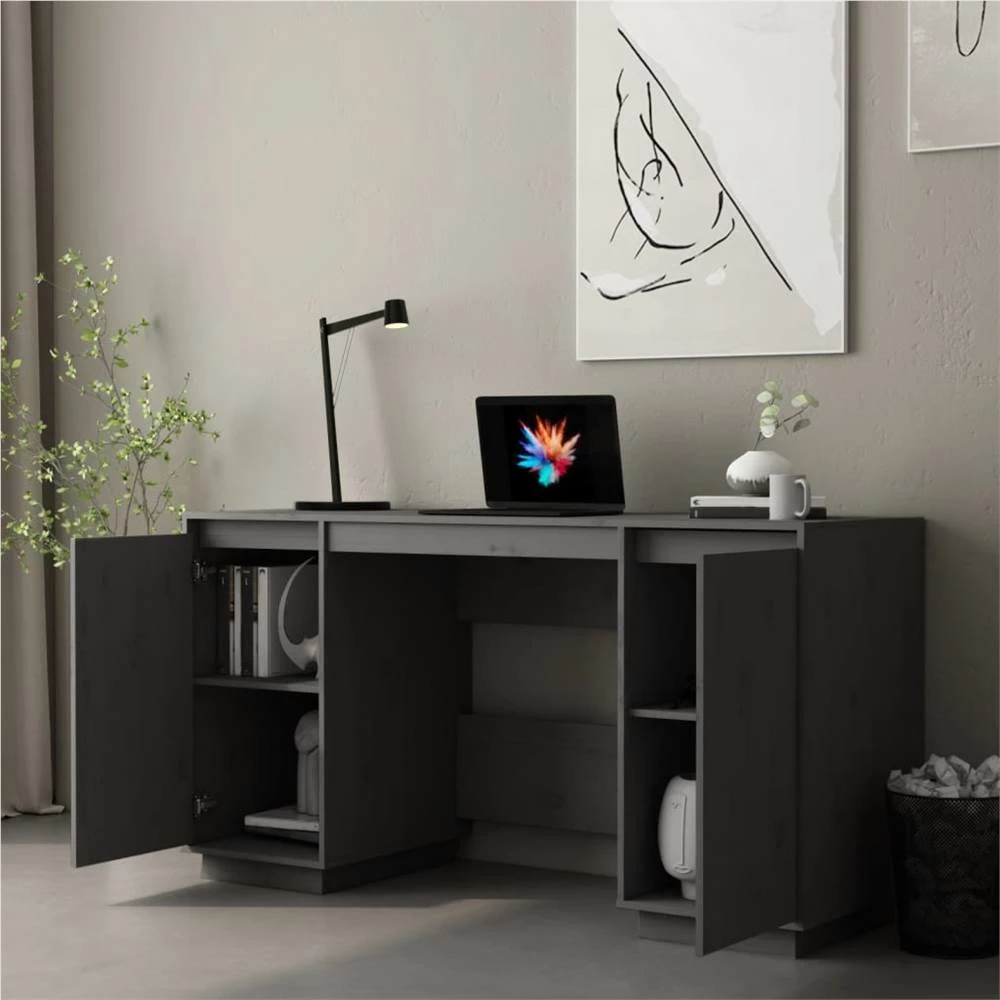 Desk Grey 140x50x75 Cm Solid Wood Pine 3 Desk Grey 140x50x75 Cm Solid Wood Pine - Image 3