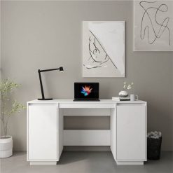 Desk White 140x50x75 Cm Solid Wood Pine