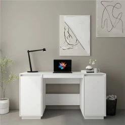 Desk White 140x50x75 Cm Solid Wood Pine