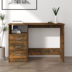 Desk With Drawers Smoked Oak 110x50x76 Cm Engineered Wood