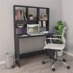 Desk With Shelves High Gloss Grey 110x45x157 Cm Chipboard