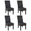 Dining Chairs 4 Pcs Black Kubu Rattan And Mango Wood