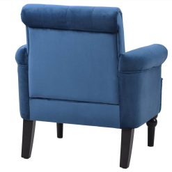 1-seat Velvet Button Tufted Sofa With Roll Arms And Wooden Legs For Living Room, Bedroom, Office, Hotel, Bar - Navy Blue -NEWTRAL Sales Shop Elegant Button Tufted Accent Armchairs Roll Arm Living Room Cushion with Wooden Legs Navy Blue 457644 3