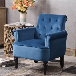 1-seat Velvet Button Tufted Sofa With Roll Arms And Wooden Legs For Living Room, Bedroom, Office, Hotel, Bar - Navy Blue -NEWTRAL Sales Shop Elegant Button Tufted Accent Armchairs Roll Arm Living Room Cushion with Wooden Legs Navy Blue 457644 4
