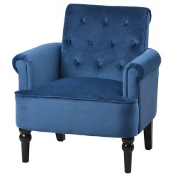 1-seat Velvet Button Tufted Sofa With Roll Arms And Wooden Legs For Living Room, Bedroom, Office, Hotel, Bar - Navy Blue -NEWTRAL Sales Shop Elegant Button Tufted Accent Armchairs Roll Arm Living Room Cushion with Wooden Legs Navy Blue 457644 5