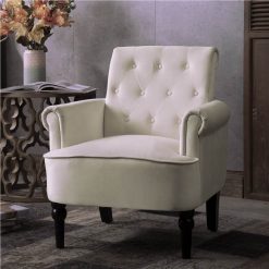 1-seat Velvet Button Tufted Sofa With Roll Arms And Wooden Legs For Living Room, Bedroom, Office, Hotel, Bar - Beige